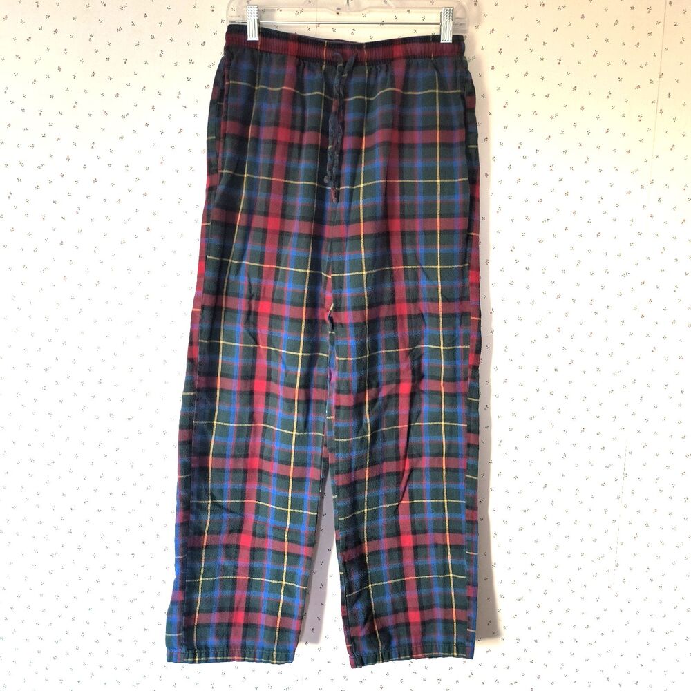LL Bean Pajama Pants Mens Small Multicolor Plaid Flannel Cotton Lounge Cozy